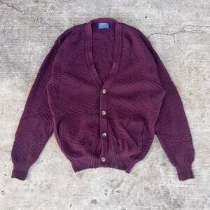 Vintage Pendleton Made in USA Burgundy Wool Knit Cardigan Sweater